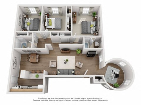 Floor plan for 3 beds, 2 baths, 1450 sqft